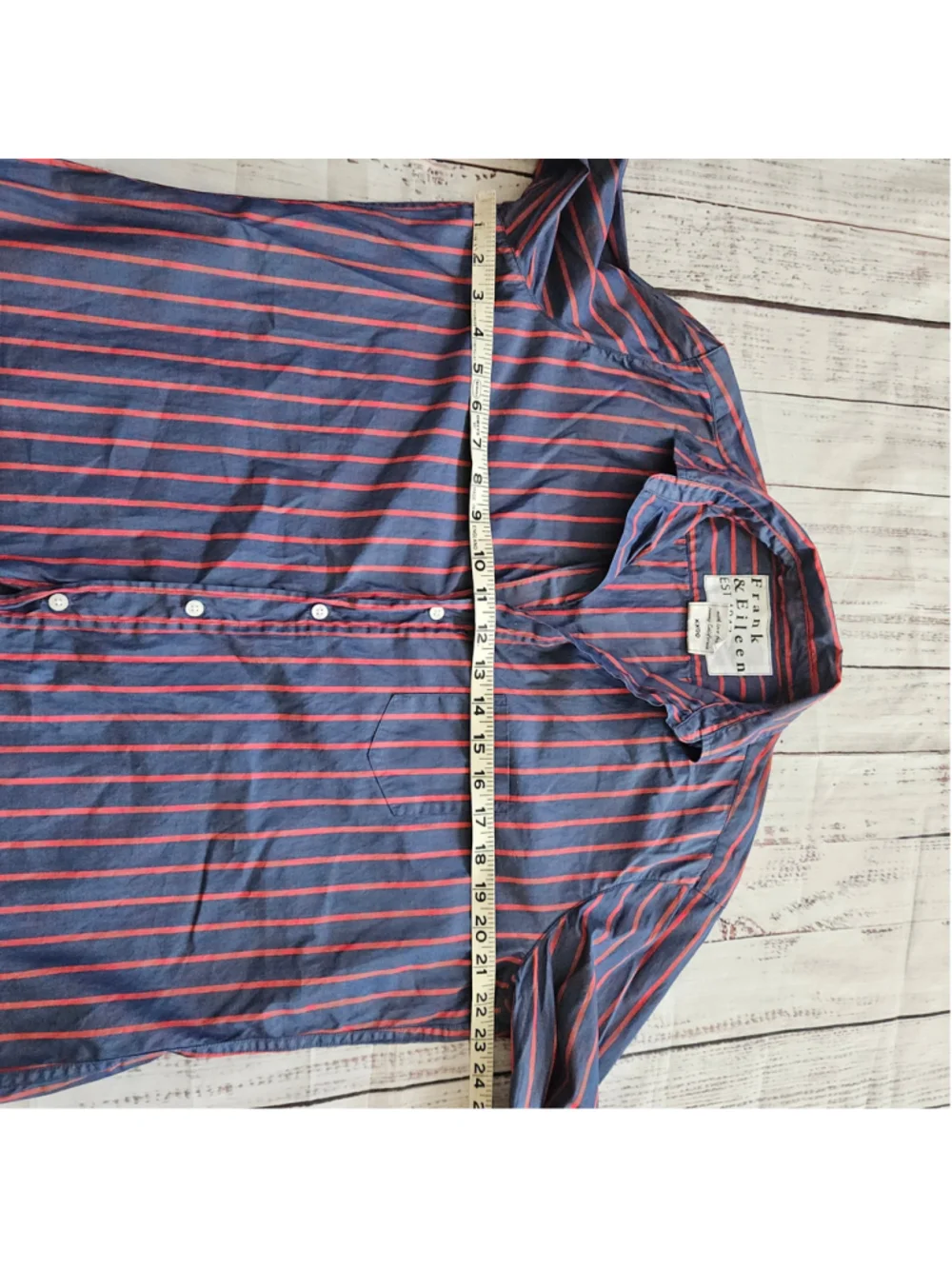 Frank and Eileen Eileen Blue White Striped Collared Button Up Womens Small - Picture 5 of 5